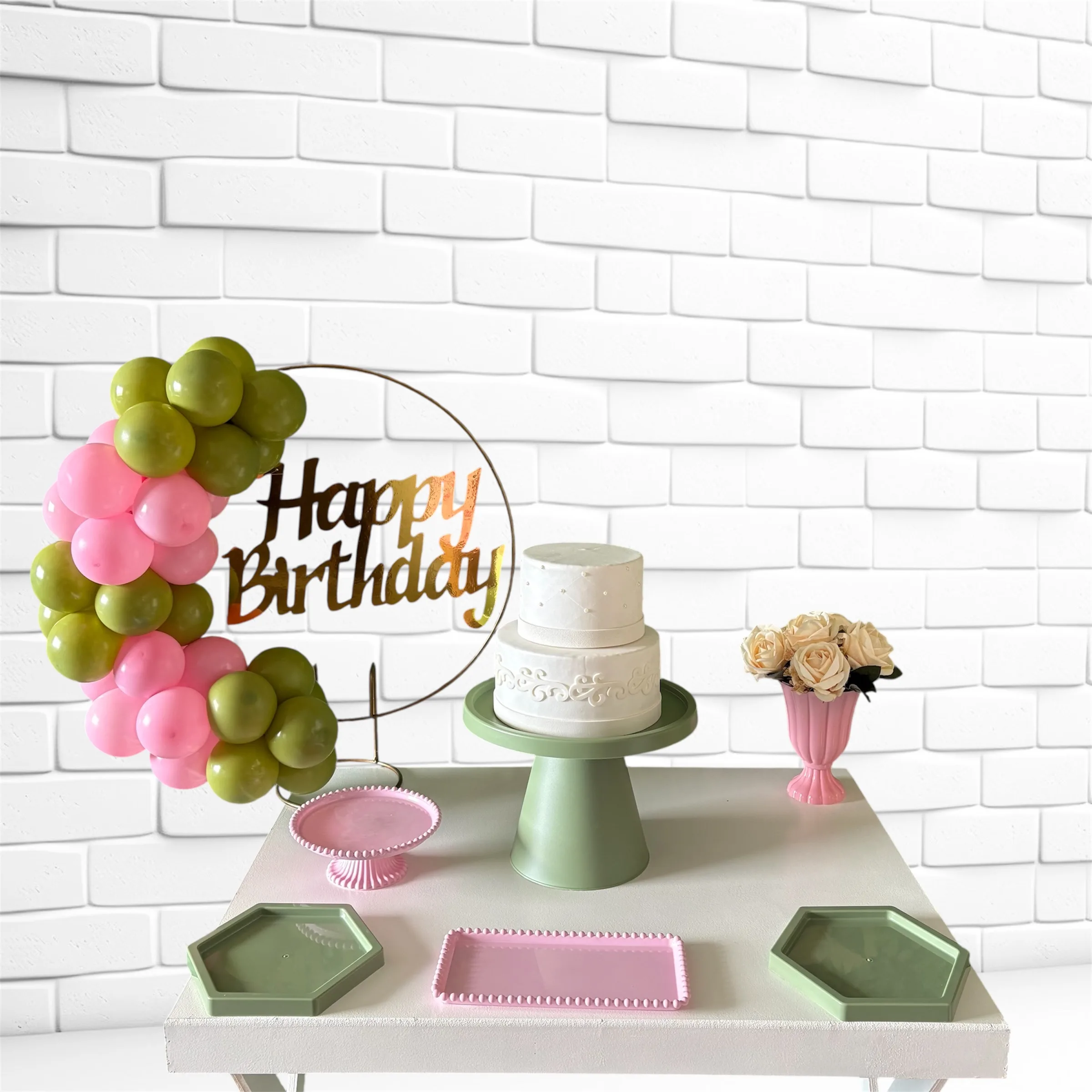 Kit Mesa - Happy Birthday - Rosa e Verde