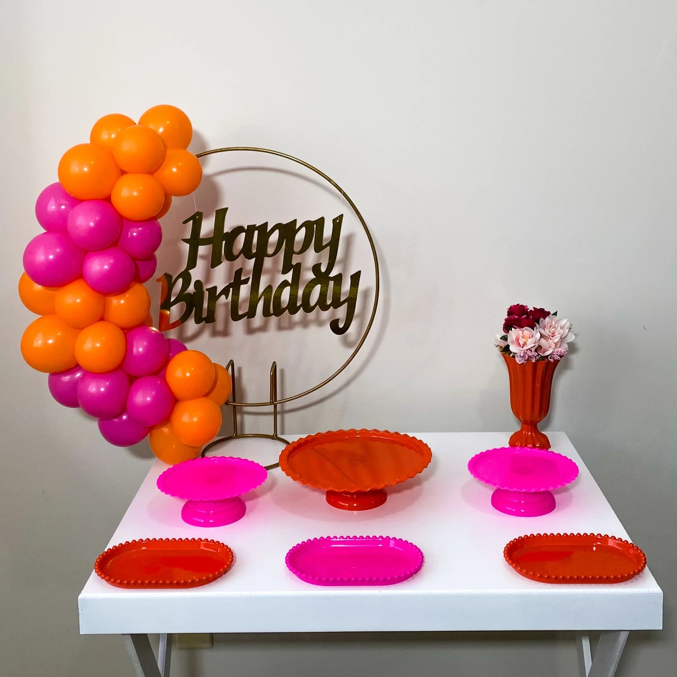 Kit Mesa - Happy Birthday Pink e Laranja