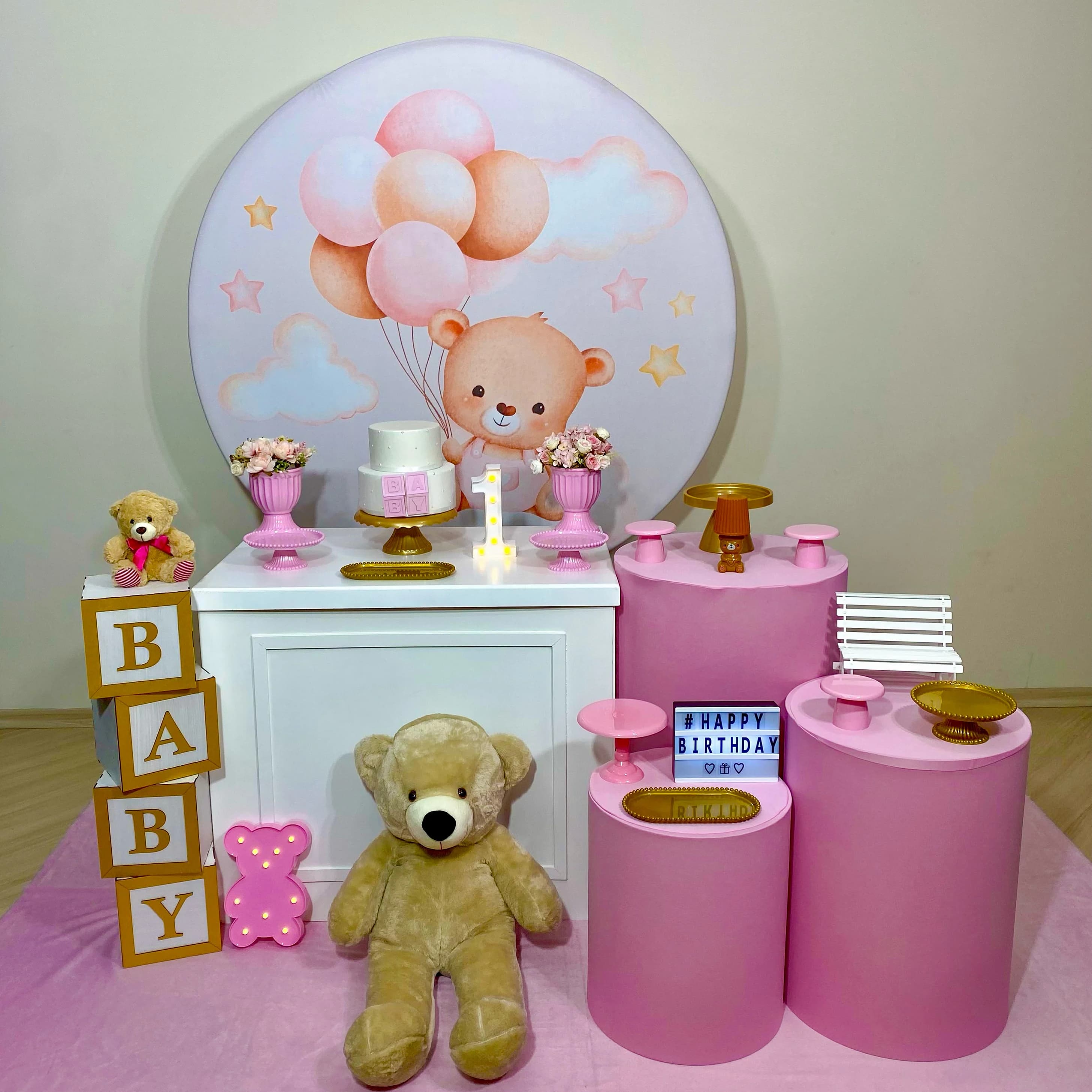 Kit Chá de Bebê Ursinha Rosa
