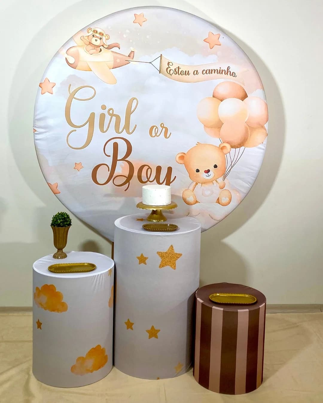 Kit Chá Revelação Bege e Dourado
